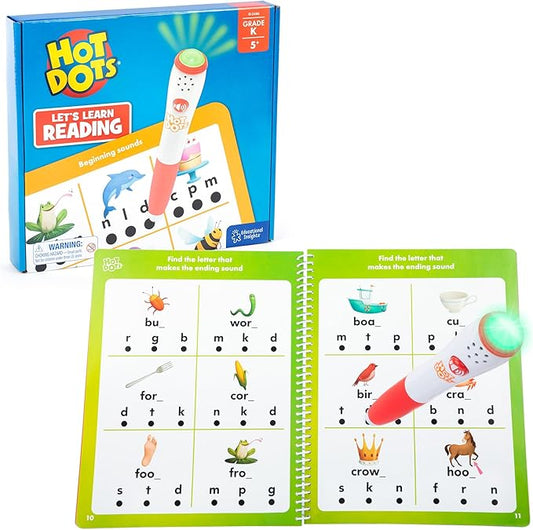 Educational Insights Hot Dots Let's Learn Kindergarten Reading - Learn Spelling & Reading Workbook with Interactive Pen, Ages 5+