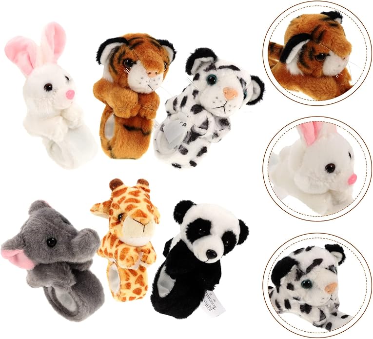 LOGOFUN 6Pcs Plush Animal Slap Bracelets Jungle Theme Slap Bands Birthday Party Favors for Kids