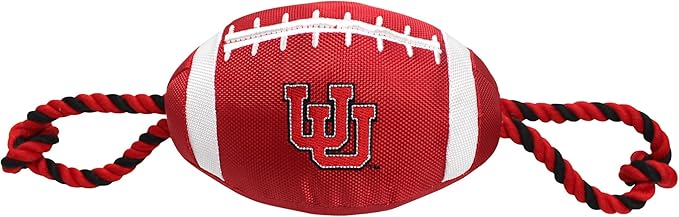 Pets First Utah Football Dog Toy, Tough Quality Nylon Materials, Strong Pull Ropes, Inner Squeaker, Collegiate Team Color