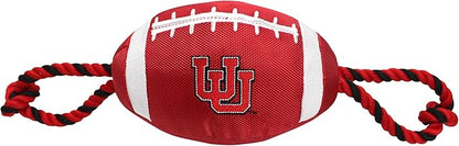 Pets First Utah Football Dog Toy, Tough Quality Nylon Materials, Strong Pull Ropes, Inner Squeaker, Collegiate Team Color