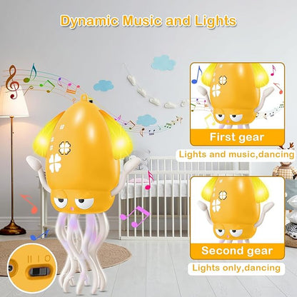 Plnmlls Dancing Octopus Toy,Tummy Time Toys,with Music and LED Light,Built-in Rechargeable Battery and Volume Can be Turned Off for 6-12 12-18 36 Months Walking Toddler Birthday Gift(Amber)