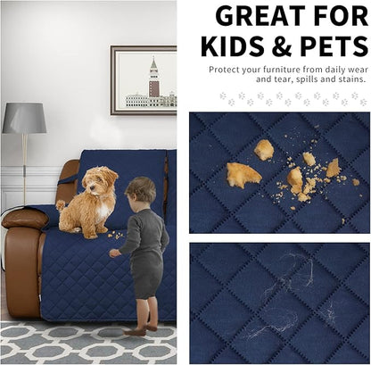 Easy-Going Loveseat Recliner Cover, Reversible Couch Cover for Double Recliner, Split Sofa Cover for Each Seat, Furniture Protector with Elastic Straps for Dogs, Pets(2 Seater, Navy/Ivory)