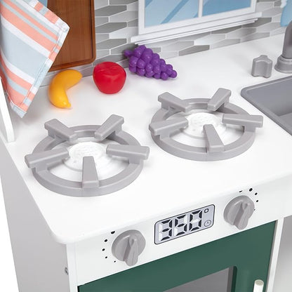 Delta Children Tiny Chef Play Kitchen - Toy Kitchen Playset with Realistic Knobs That Turn/Click, Oven, Sink, Microwave and 15 Pieces of Play Food, Green