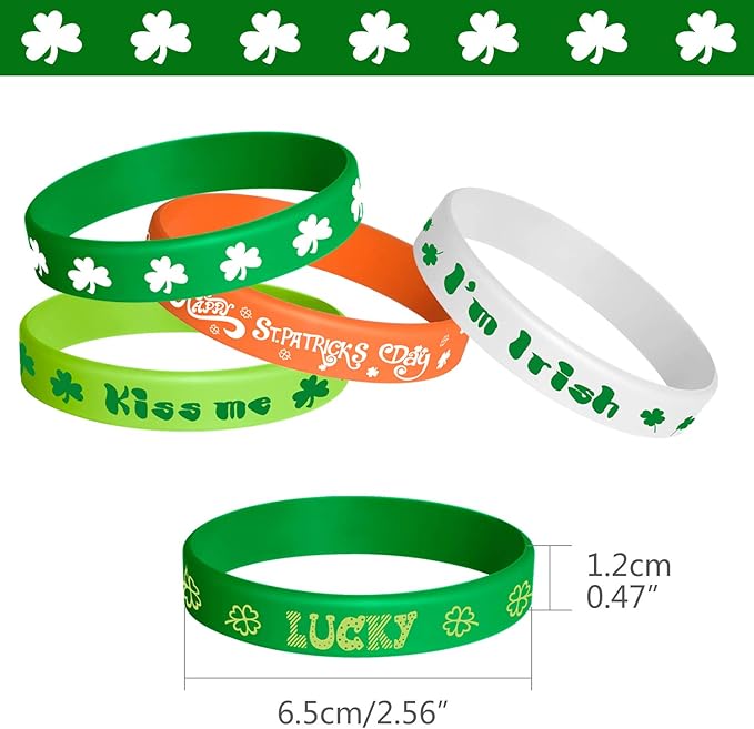 TUPARKA 35 Pieces St Patrick Bracelets Rubber Clover Irish Bracelet Silicone Bracelet for Party Favors School Children Gifts Supplies, Rubber Silicone