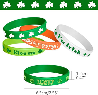 TUPARKA 35 Pieces St Patrick Bracelets Rubber Clover Irish Bracelet Silicone Bracelet for Party Favors School Children Gifts Supplies, Rubber Silicone