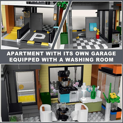 Modern Villas Architecture Building Kit with LED Lights,3 Levels Villas Apartment Building Blocks Toy,for 12+Year Teen,Adul（1399 Pieces）