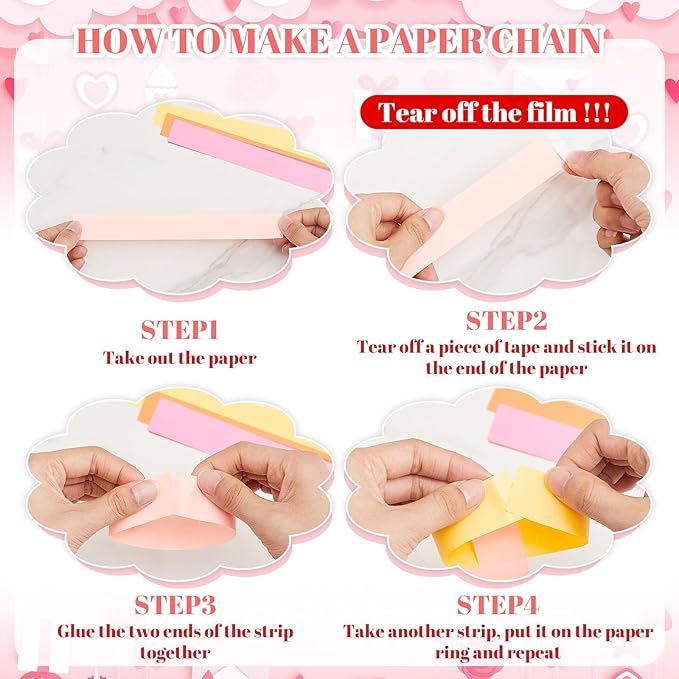 Lincia 600 Sheet Paper Chain Garland Strips 1x8 Inch with Double Sided Tape, DIY Construction Paper Chains for Birthday Wedding Holiday Party Decorations, Crafts Supplies (Valentine)