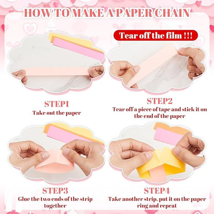 Lincia 600 Sheet Paper Chain Garland Strips 1x8 Inch with Double Sided Tape, DIY Construction Paper Chains for Birthday Wedding Holiday Party Decorations, Crafts Supplies (Valentine)