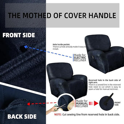 Recliner Chair Covers Leather Like, 4 Pieces Lazy Boy Recliner Cover for Recliner Chair, Soft Sofa Slipcover Furniture Protector Washable Sofa Cover for Pets Kids (X-Large, Navy 1)