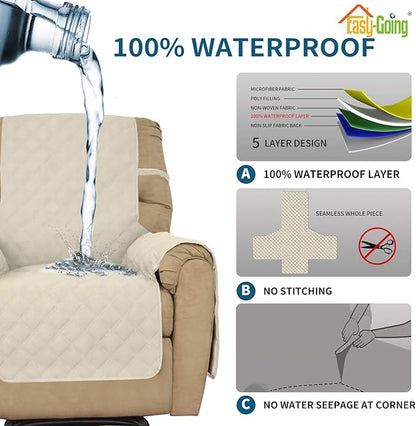 Easy-Going Sofa Slipcover Waterproof Recliner Chair Cover Non-Slip Fabric Couch Cover for Living Room Washable Furniture Protector for Pets Kids Children Dog Cat (Recliner, Ivory)
