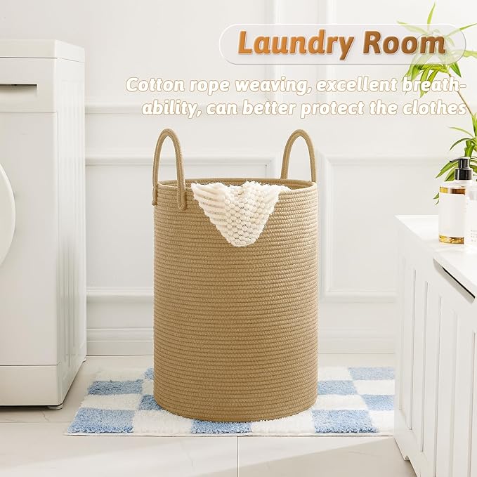Artfeel Laundry Basket,Woven Cotton Rope Laundry Hamper,40L for Decorative Storage of Dirty Clothes,Toys and Blankets in Bathroom,Baby Room and Living Room