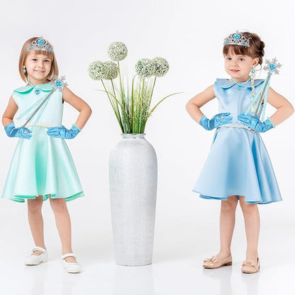 Lyrow 8 Pcs Princess Dress up Party Accessories Include Dress up Jewelry Princess Wand Princess Gloves Fake Crown Wig Ring Necklace Bracelet Earring for Girls Cosplay Costume Christmas Holiday Party