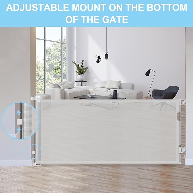 120 Inch Retractable Baby Gates Extra Wide Baby Gate Retractable Dog Gates for The House Extra Wide Dog Gate Extra Long Baby Gates for Large Opening Extra Large Pet Gate Child Gate (Light Gray)