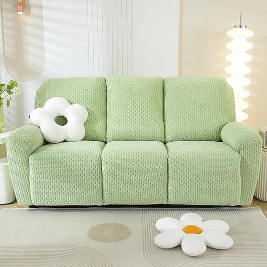 vctops 8 Pieces Jacquard Plush Recliner Sofa Covers Stretch Soft 3 Seats Couch Cover Anti-Slip Solid Color Sofa Slipcover Furniture Protector with Elastic Bottom for Kids Pet (Green,3 Seat)