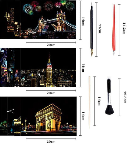 Georgie Porgy Scratch Paper Art Set DIY Arts and Crafts Kits for Kids Adults Magic Rainbow Scratch Postcards for Christmas Birthday Gift with Scratching Tools Kit (Classical Ancient Modern City)