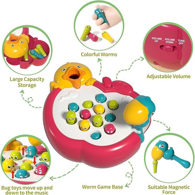 Magnetic Bird Feeding Game Woodpecker Worm Toy Montessori Fine Motor Skills Toddler Toy Age 2-4 Sensory Toys for Toddlers 3-5 Educational Learning Toys 2 Year Old Boy and Girl Gifts