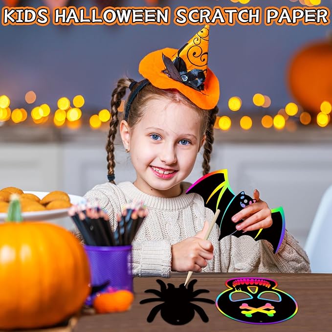 Halloween Scratch Crafts for Kids - 48PCS Halloween Magic Rainbow Scratch Paper for Halloween Party Favors - Kids Halloween Party Games Toys Gifts