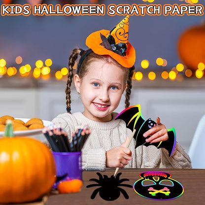 Halloween Scratch Crafts for Kids - 48PCS Halloween Magic Rainbow Scratch Paper for Halloween Party Favors - Kids Halloween Party Games Toys Gifts