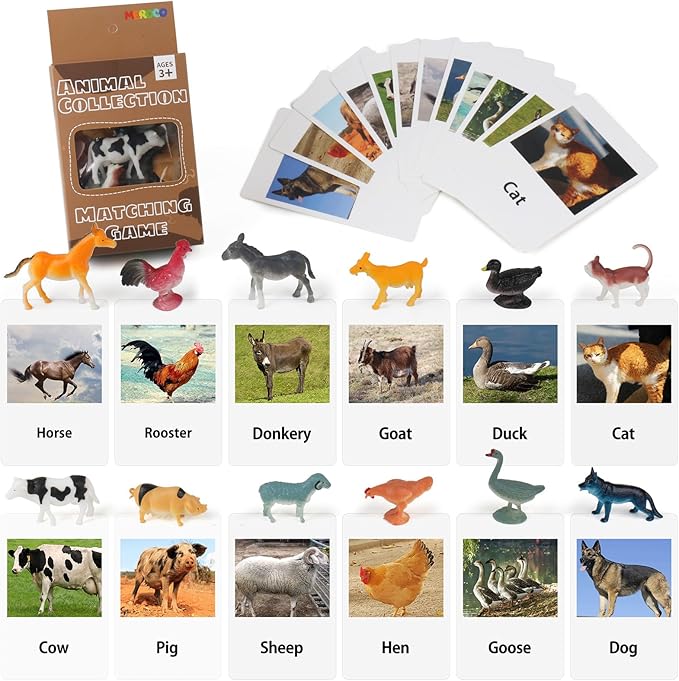 MEROCO Montessori Animal Match Cards - Miniature Poultry Animals with Matching Cards - 2 Part Cards. Montessori Learning Toy, Language Materials TZX106