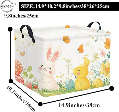 HIYAGON Rectangular Easter Gift Basket Kids Storage Basket for Boys Bunny Room Decor Cute Toy Storage Organizer Bins Bedroom(Colorful Easter Bunny)