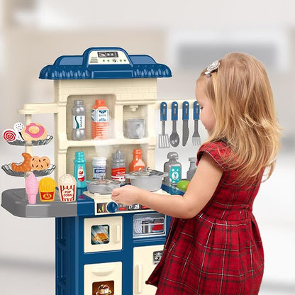 Play Kitchen Toys for Kids - 46-Piece Realistic Kitchen Set with Lights, Sounds, and Spray Function - Perfectly Gift for Ages 3+