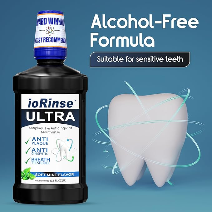 ioRinse Ultra is The Most Dentist-Recommended Periodontal Rinse of its Kind for Adults and Kids Oral Care and Hygiene. It’s an Alcohol Free, Bad Breath Treatment and Gum Mouthwash with Xylitol. 1L