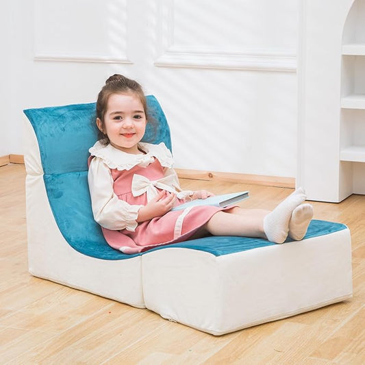 Kids Indoor Chaise Lounge Sofa Bed Foam Comfy Floor Chair for Boys and Girls Folding Lazy Sofa Couch with Back Support Comfy Reading Chair for Toddlers and Teens, Royal Blue