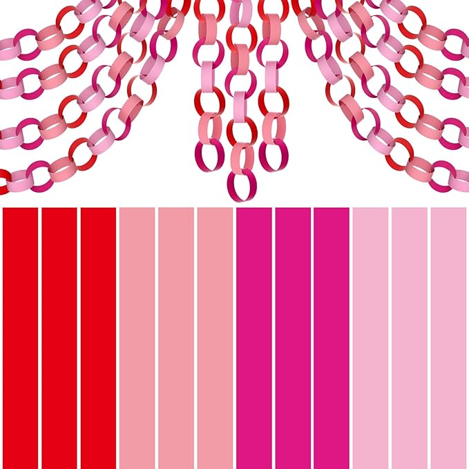 CHRORINE 600 Pcs Valentine's Day Paper Chains Red and Pink Color Paper Strips for Wedding Party Decorations DIY Crafts Supplies (Pink Red, 1 x 7.08 inches)