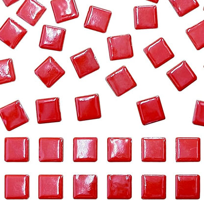 50 Pieces Red Mosaic Tiles for Crafts 1" Ceramic Tiles Assorted Colors Square Ceramic Mosaic Project Supplies for Photo Frame Mosaic Stepping Stones Bath Old Pool Furniture Decor