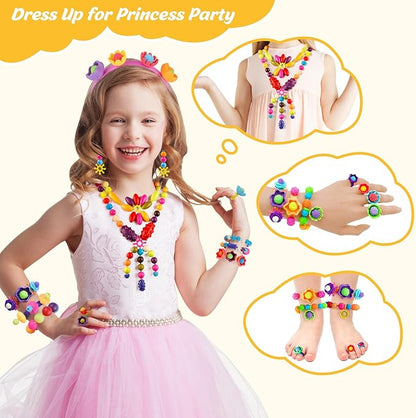 NEXBOX Crafts Jewelry Making Kit for Girls - Toddler Pop Beads Toys Sets for Kids, Necklace, Bracelet, Headmaking and Ring, Ideas Birthday Gifts Age 3 4 5 6 7 8 Years Old