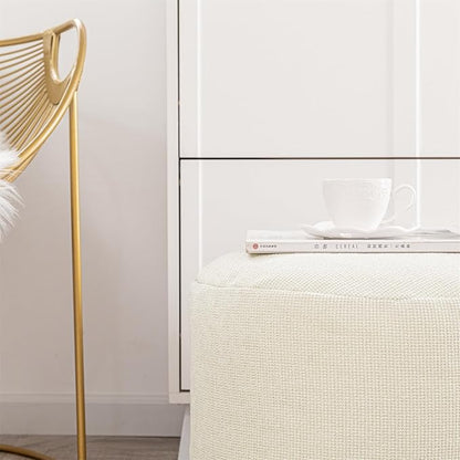 Sturdy Boucle Pouf Ottoman Foot Rest Nice Living Room Decor Lightweight Ottoman Pouf Filler Comfort Pouf Cover Modern Foam Stuffed Poof Perfect to Rest Your Feet No Need Assemble Ivory