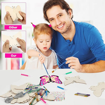 16 Pack Butterfly Wind Chime Kits Butterfly Crafts for Kids Make Your Own Butterfly Wind Chime Wooden DIY Arts and Crafts for Spring Summer Party School Classroom Decorations Supplies Birthday Favors