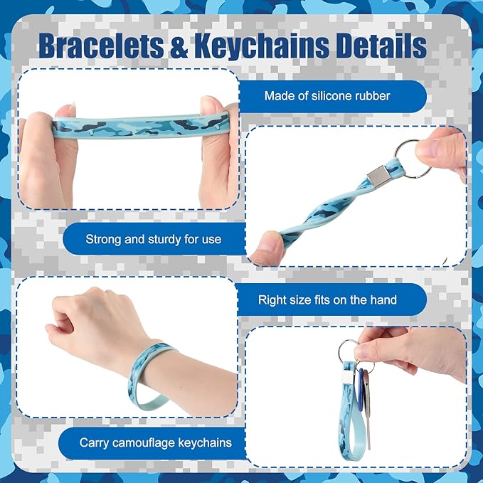 36 Pcs Tie Dye Camouflage Party Kit Camo Drawstring Bag Bulk Camouflage Military Rubber Keychain Silicone Camo Bracelet for Adult Kid Travel Paintball Camping Birthday Party Supplies (Assorted Camo)