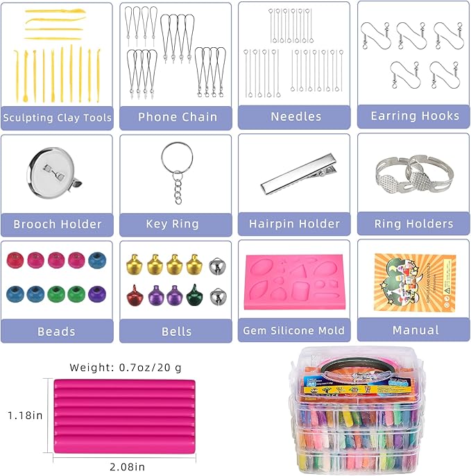 Polymer Clay 88 Colors, Modeling Clay for Kids DIY Starter Kits, Oven Bake Model Clay, Non-Toxic, Non-Sticky, Ideal Clay Kits for Children and Artists (88 Colors)