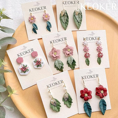 Keoker Leaf Clay Cutters Set, 7 Shapes Polymer Clay Leaf Cutters with Polymer Clay Press Mold, Polymer Clay Earring Molds, Spring Polymer Clay Earring Cutters, Polymer Clay Earring Tools