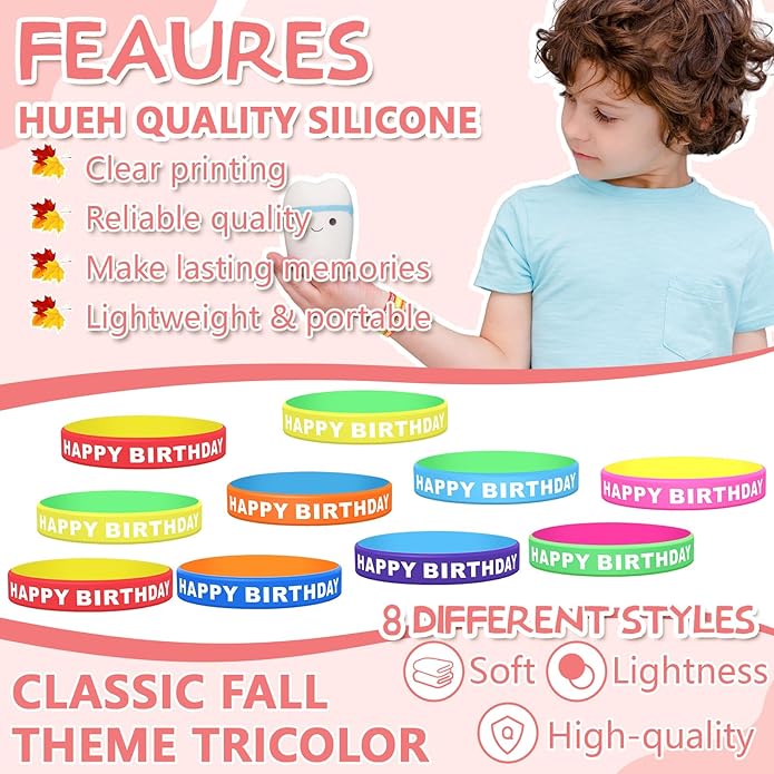 Tondiamo 200 Pcs Happy Birthday Rubber Bracelets Bulk Silicone Bracelets for Kids Birthday Wristbands Stretch Wristbands for Classroom Kids Teacher Birthday Party Favors, 8 Styles (Vivid Color)