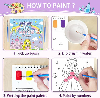 SOCOLER Paint with Water Coloring Books for Kids, Princess Theme Watercolor Painting Papers for Kids Painting Activity Kit Art Craft Birthday Gift for Toddlers