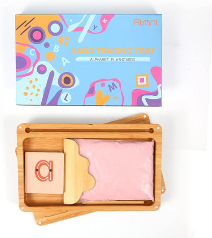 Sand Tray for Classroom Montessori Sand Tray with Lid Wooden Sand Trays for Kids Writing Letters and Numbers (Pink)