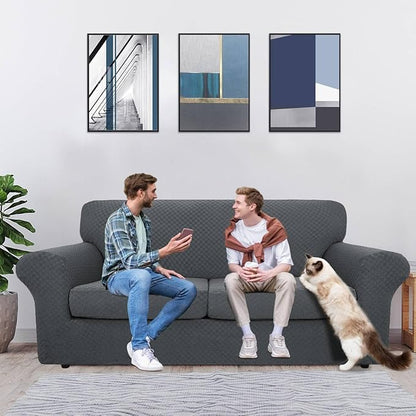 MAXIJIN 3 Piece Stretch Couch Covers for 2 Cushion Couch Sofa Slipcovers with 2 Extra Large Seat Cushion Couch Jacquard Loveseat Sofa Couch Cover for Dogs (2 Cushion Sofa, Dark Gray)