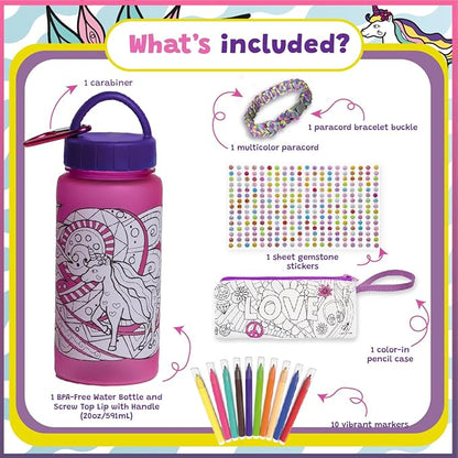 PURPLE LADYBUG Decorate Your Own Water Bottle for Girls Craft Set - Gifts for 6 Year Old Girl, 10 9 8 7 Year Old Girl Gifts, Fun Coloring Crafts for Girls Ages 6-8, School Water Bottles for Kids