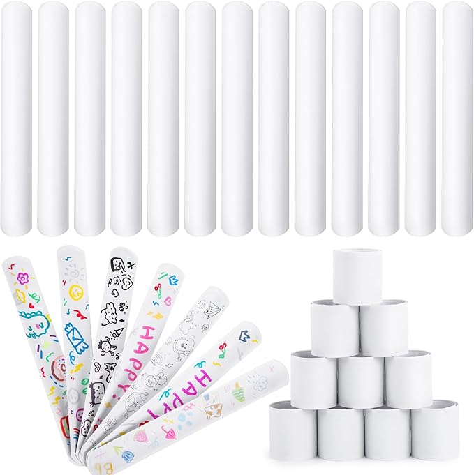 MCPINKY 64PCS Slap Bracelets White, Blank Snap Bands Party Slap Bracelets DIY Wrist Bands for Kids Birthday Party Favors School Crafts