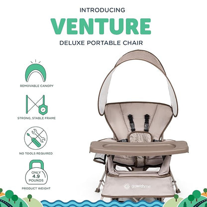 Baby Delight Go with Me Venture Portable Chair | Indoor and Outdoor | Sun Canopy | 3 Child Growth Stages | Sandstone