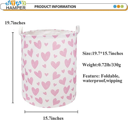 NTAOHAMPER Pink Heart Laundry Hamper, Laundry Basket, Girls Nursery Hamper,Waterproof Storage Bin for Bedroom,Clothes Organizer Basket, Room Decor(Pink Heart)