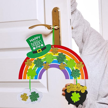Winlyn 12 Sets St. Patrick's Day Decorations Rainbow Ornaments DIY St. Pat's Craft Kits Rainbow Four-Leaf Clover Irish Lucky Shamrock Foam Stickers for Kids Party Classroom Home Activity Art Project