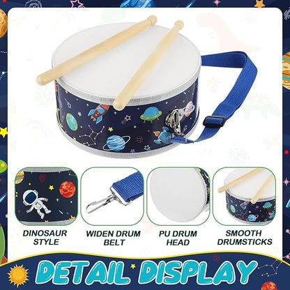 Boao 1 PC Kids Drum Set, 8 Inch Toddler Drum Wooden Toy with Adjustable Strap and 2 Drumsticks, Educational Sensory Musical Instrument for Toddlers Kid Baby Boys Girls Gift(Space)