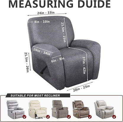 molasofa Recliner Chair Covers - 4 Pieces Leather Like Large Recliner Chair Covers with Pocket Waterproof Non Slip Stretch Recliner Slipcover for Lazy Boy Recliner Chair Washable (Light Grey)