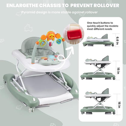 Boyro Baby Baby Walker, 5-in-1 Baby Walkers for Boys and Girls 6-12 Months with Bouncer, Removable Footrest, Feeding Tray & Music, Foldable & Adjustable Activity Walker for 6-18 Months Toddler Infant