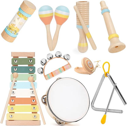 ZJEFUNS Baby Musical Instruments Set Wooden Montessori Toys for Toddlers 1-3 Percussion Instruments Set Modern Boho Music Toys for Kids Preschool Educational.