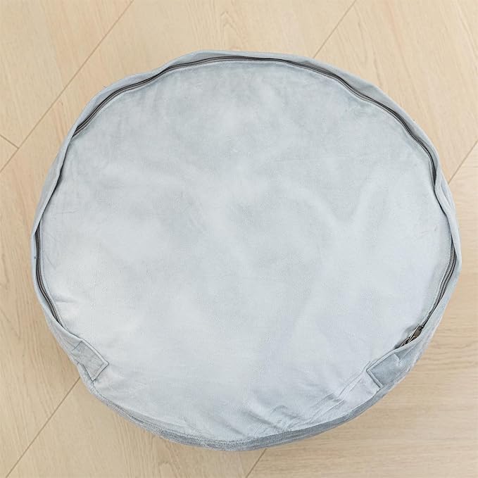 Pouf Ottoman Stuffed 20x20x12 Inches Floor Pouf Plush Fiber Ottoman Foot Rest Under Desk Foot Stool for Living Room Bedroom (Gray Stripe Pouf with Filler)