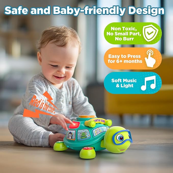 Vahome Musical Crawling Turtle Toy for Babies 3–12 Months, Light-up Educational Baby Toy for 6 7 8 9 10-12 Month Old Boy Girl, Bilingual Development Infant Gifts for 3 4 5 6-12 Months (Green)